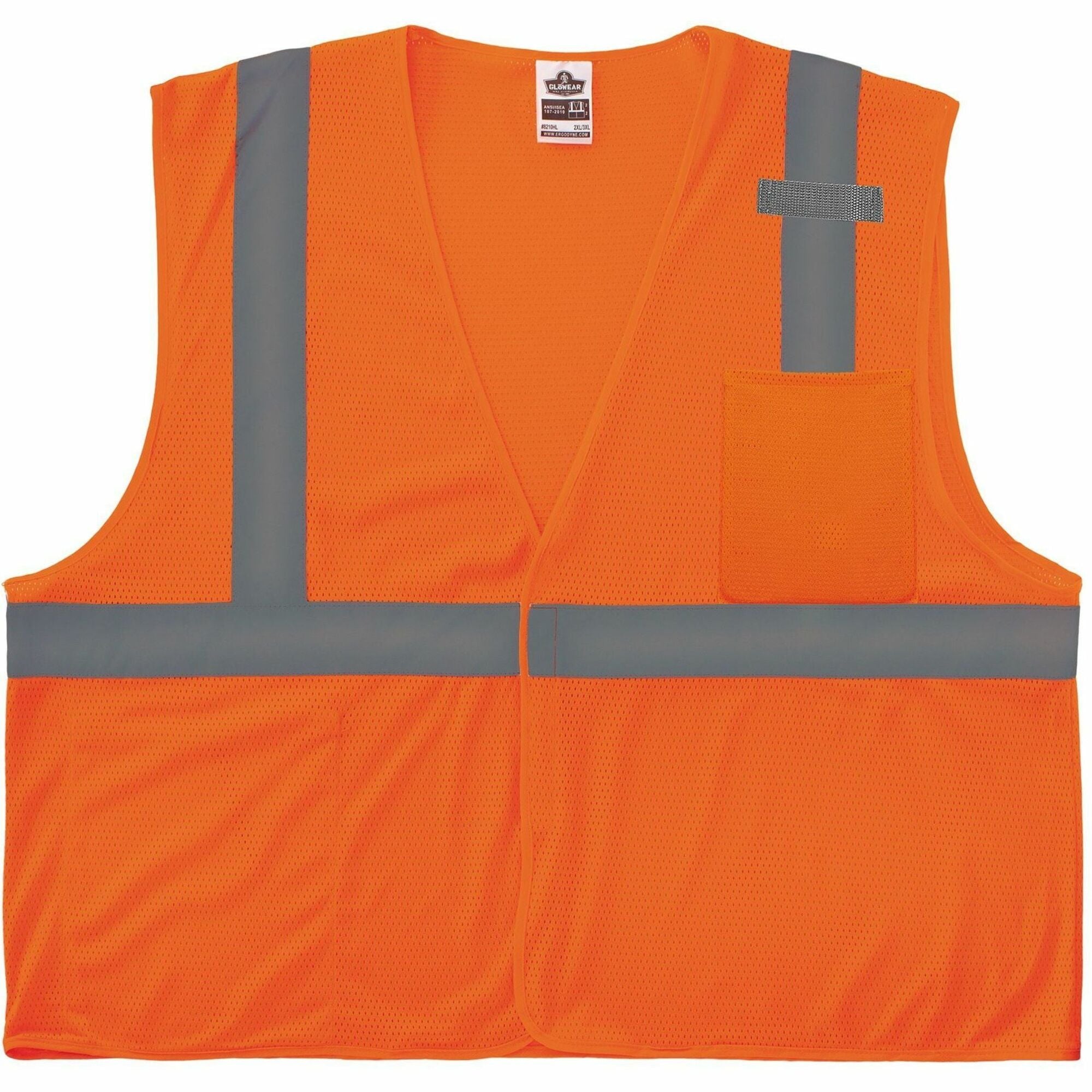 Ergodyne GloWear 8210HL Mesh Hi-Vis Safety Vest, Large, Orange, Polyester Mesh, Hook & Loop Closure, 2 Pockets, Reflective, Lightweight, Breathable, Machine Washable, 1 Each
