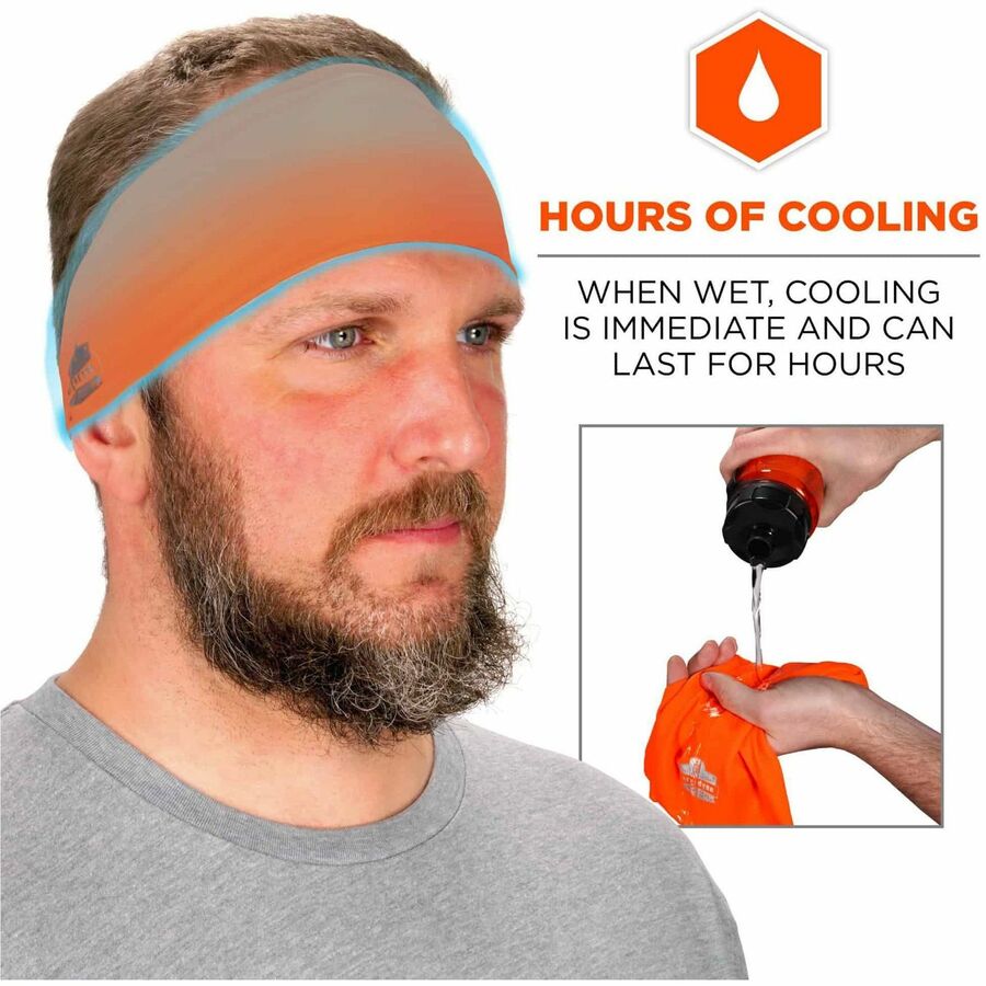 Ergodyne 6634 Cooling Headband, One Size, Orange, Knit Fabric, 1 Each