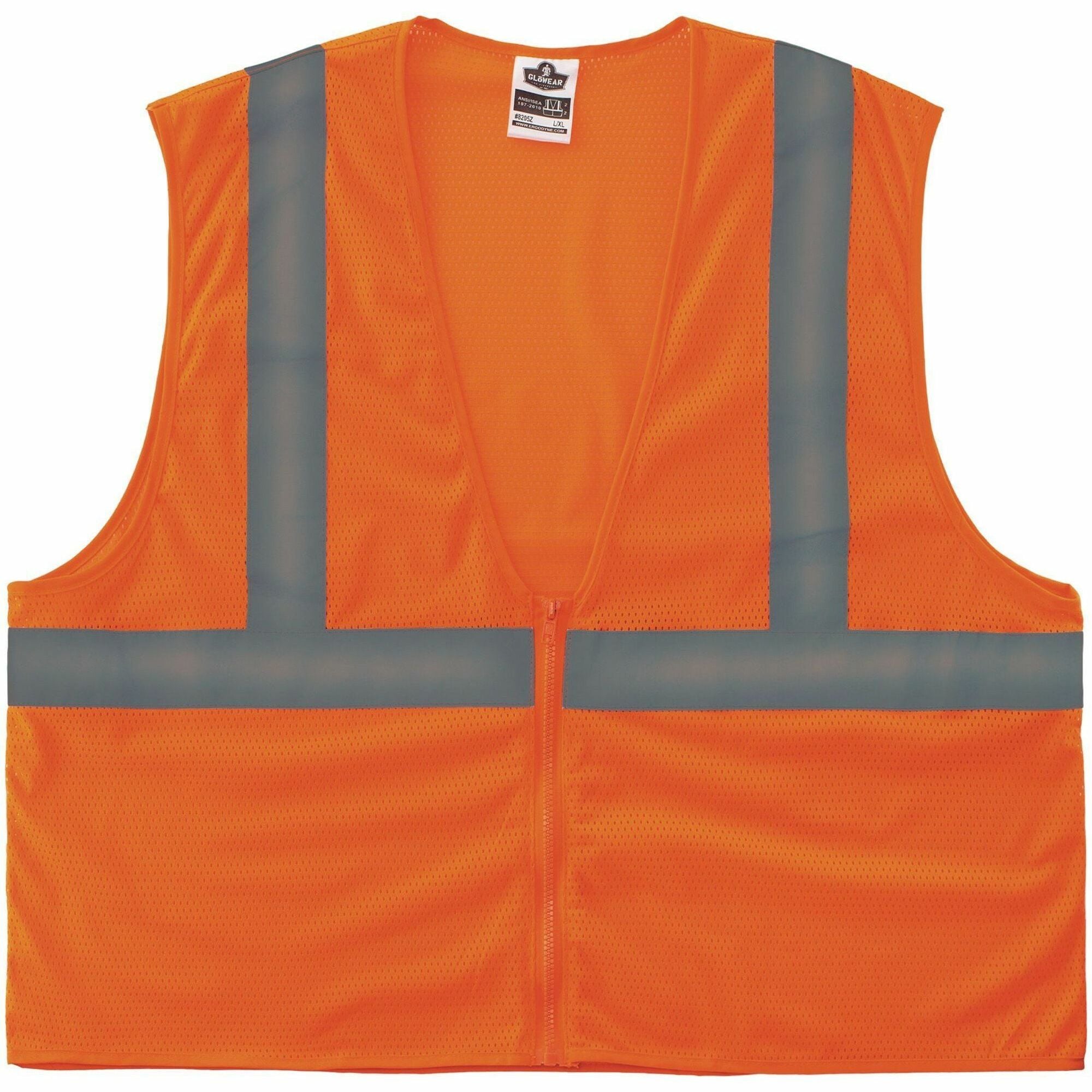 Ergodyne GloWear Type R Class 2 Hi-Vis Mesh Vest, 2X/3X, Zipper Closure, Orange, Reflective, Breathable, Lightweight, Machine Washable, Polyester Mesh, 1 Each