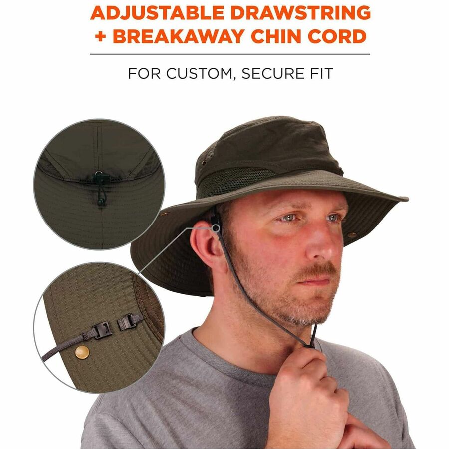 Ergodyne 8936 Lightweight Ranger Hat, Large/Extra Large, Olive, Polyester, 1 Each