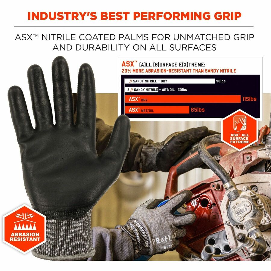Ergodyne ProFlex 7072 Nitrile-Coated Cut-Resistant Gloves, Large, Gray, 18-Gauge, ANSI A7, Dual Layer, Machine Washable, Abrasion Resistant, Non-slip Grip, 2 Pairs per Pack