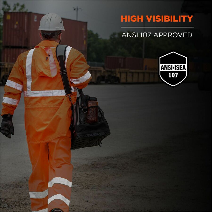 Ergodyne GloWear 8376K Hi-Vis Rain Suit Kit, Medium, Orange, 3 Pockets, Snap/Zipper Closure, Reflective, Waterproof, Breathable, Machine Washable, 1 Each