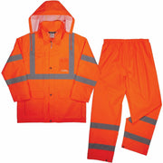 Ergodyne GloWear 8376K Hi-Vis Rain Suit Kit, Medium, Orange, 3 Pockets, Snap/Zipper Closure, Reflective, Waterproof, Breathable, Machine Washable, 1 Each