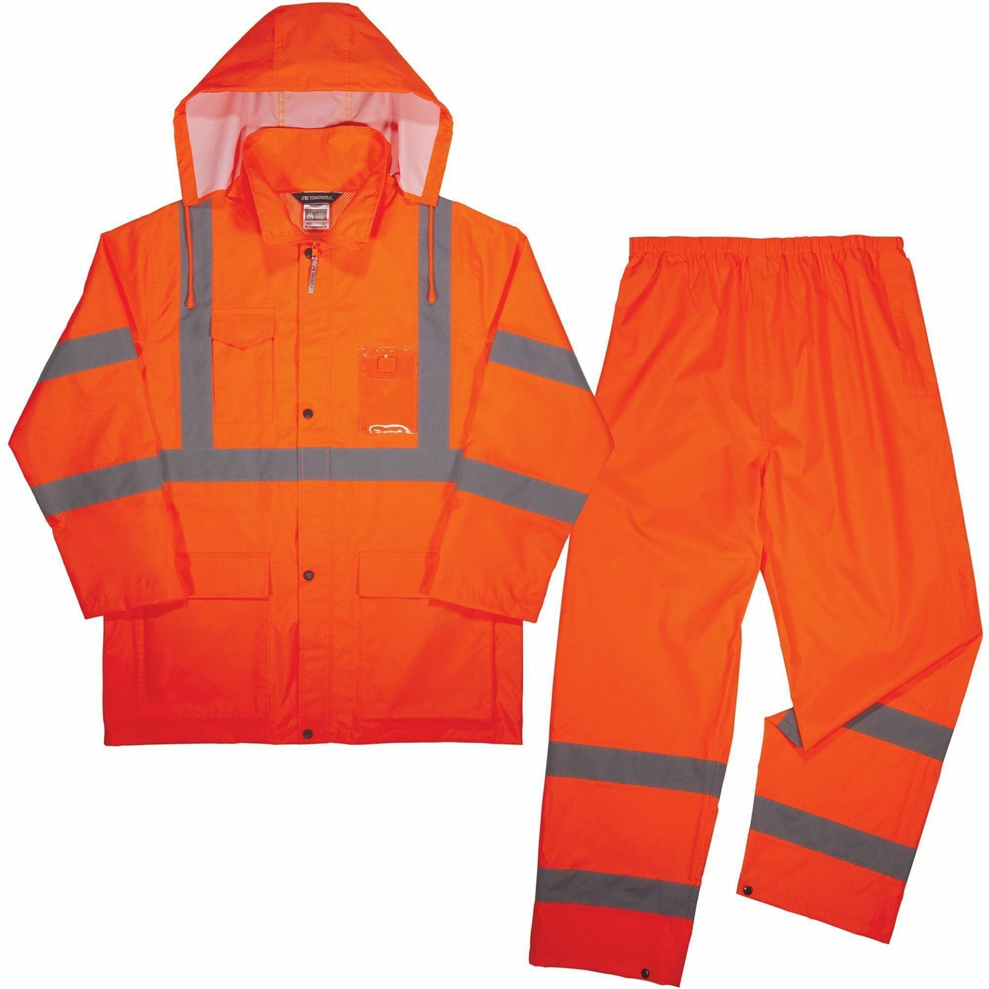 Ergodyne GloWear 8376K Hi-Vis Rain Suit Kit, Medium, Orange, 3 Pockets, Snap/Zipper Closure, Reflective, Waterproof, Breathable, Machine Washable, 1 Each