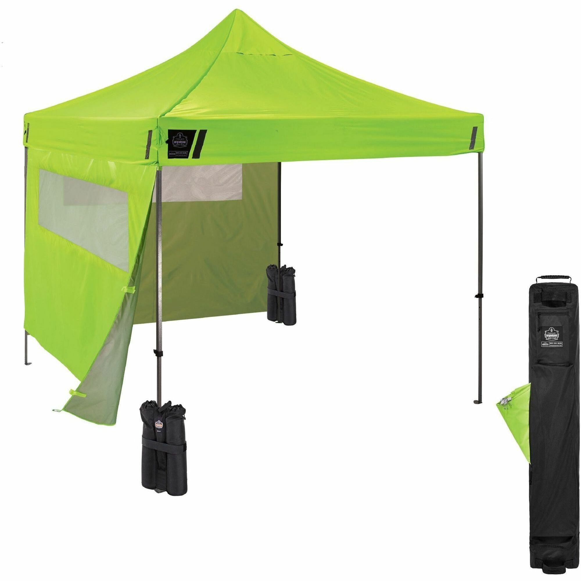 Ergodyne SHAX 6052 Heavy-Duty Window Tent Kit, Canopy Style, Lime, 10 ft x 10 ft x 14 ft, Includes 1 Tent, 2 Sidewalls with Mesh Windows, 2 Weight Bags, Storage Bag, 4 Stakes, 4 Ropes