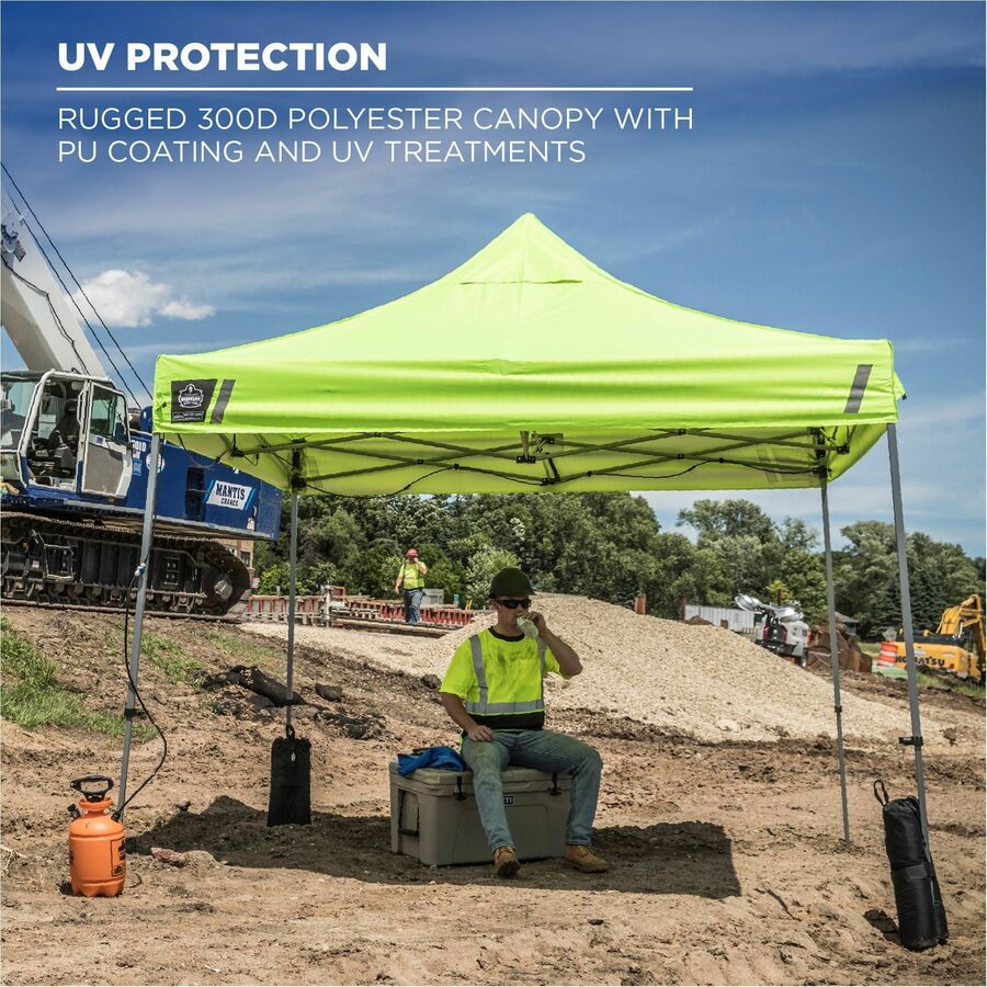 Ergodyne SHAX 6052 Heavy-Duty Window Tent Kit, Canopy Style, Lime, 10 ft x 10 ft x 14 ft, Includes 1 Tent, 2 Sidewalls with Mesh Windows, 2 Weight Bags, Storage Bag, 4 Stakes, 4 Ropes