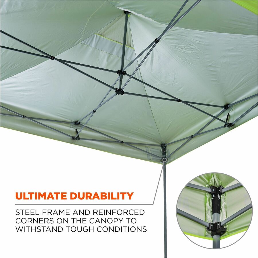 Ergodyne SHAX 6052 Heavy-Duty Window Tent Kit, Canopy Style, Lime, 10 ft x 10 ft x 14 ft, Includes 1 Tent, 2 Sidewalls with Mesh Windows, 2 Weight Bags, Storage Bag, 4 Stakes, 4 Ropes