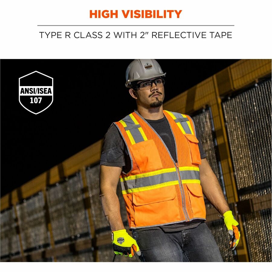 Ergodyne 8246Z 2-Tone High-Visibility Safety Vest, 2XL, Zipper Closure, 6 Pockets, Polyester Mesh, Lime, Reflective Piping, Machine Washable, 1 Each