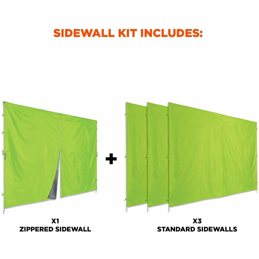 Ergodyne SHAX 6054 Pop-Up Tent Sidewall Kit, Lime, 10 ft x 10 ft, Includes 1 Zippered Sidewall and 3 Standard Sidewalls, Durable Polyester with Polyurethane Coating, Water and UV Resistant, Packaged Quantity: 1 Each