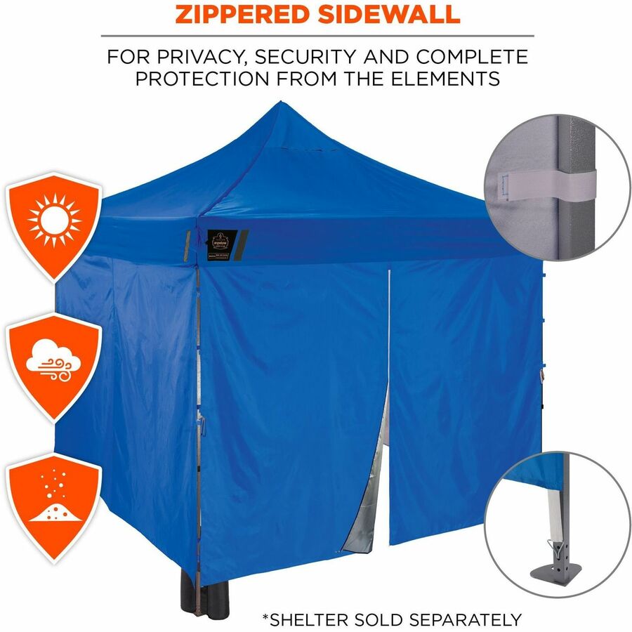 Ergodyne SHAX 6054 Pop-Up Tent Sidewall Kit, Blue, Includes 1 Zippered Sidewall and 3 Standard Sidewalls, 10 ft x 10 ft, Polyurethane/Polyester/Polyethylene Fabric, Water and UV Resistant, CPAI-84 Certified, Packaged Quantity: 1 Each