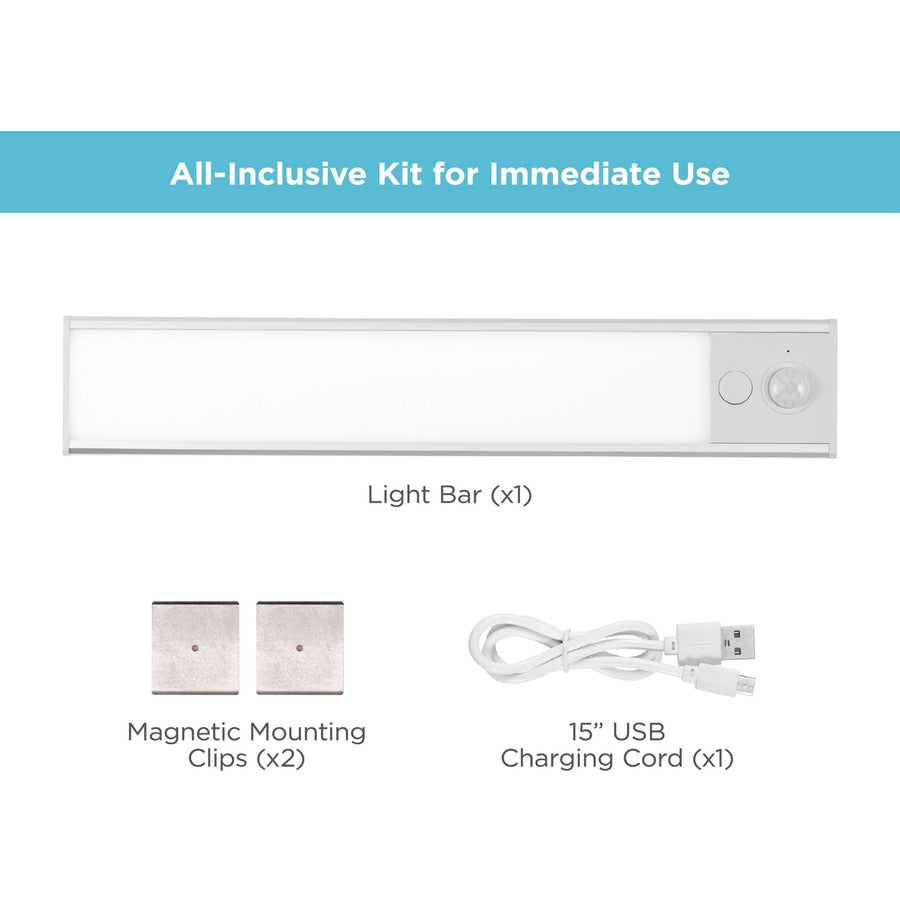 BLACK+DECKER Rechargeable Under Cabinet Lighting Kit, Silver, 9" Light Bar with 15" USB Charging Cable, 1 Each