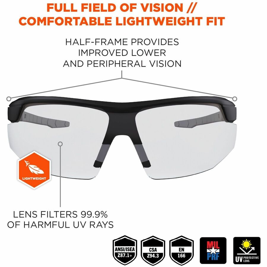Ergodyne SKOLL Anti-Fog Smoke Lens Safety Glasses, Matte Black, Black