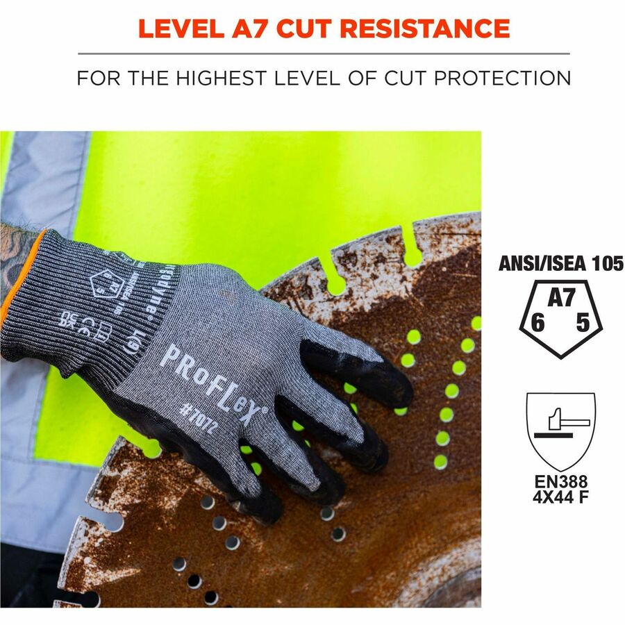 Ergodyne ProFlex 7072 Nitrile-Coated Cut-Resistant Gloves, XXL, Gray, 18-Gauge, ANSI A7, Abrasion Resistant, Dual Layer, Non-slip Grip, Machine Washable, 2 Pairs per Pack