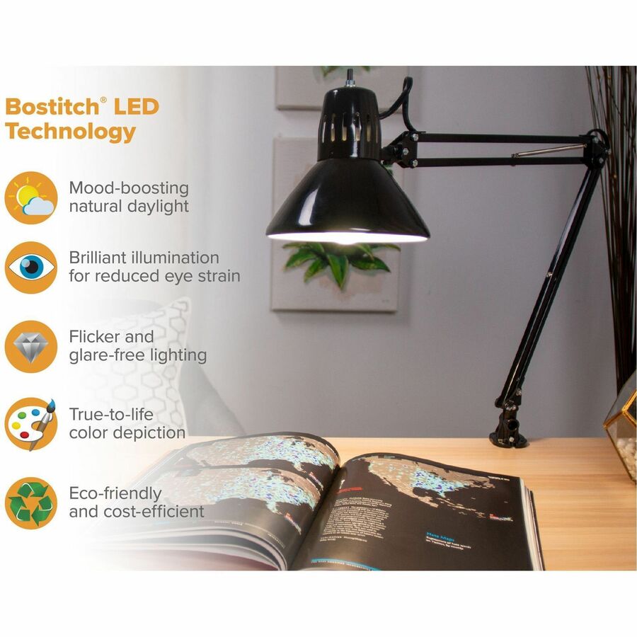 Bostitch Swing Arm Desk Lamp with Clamp, Black