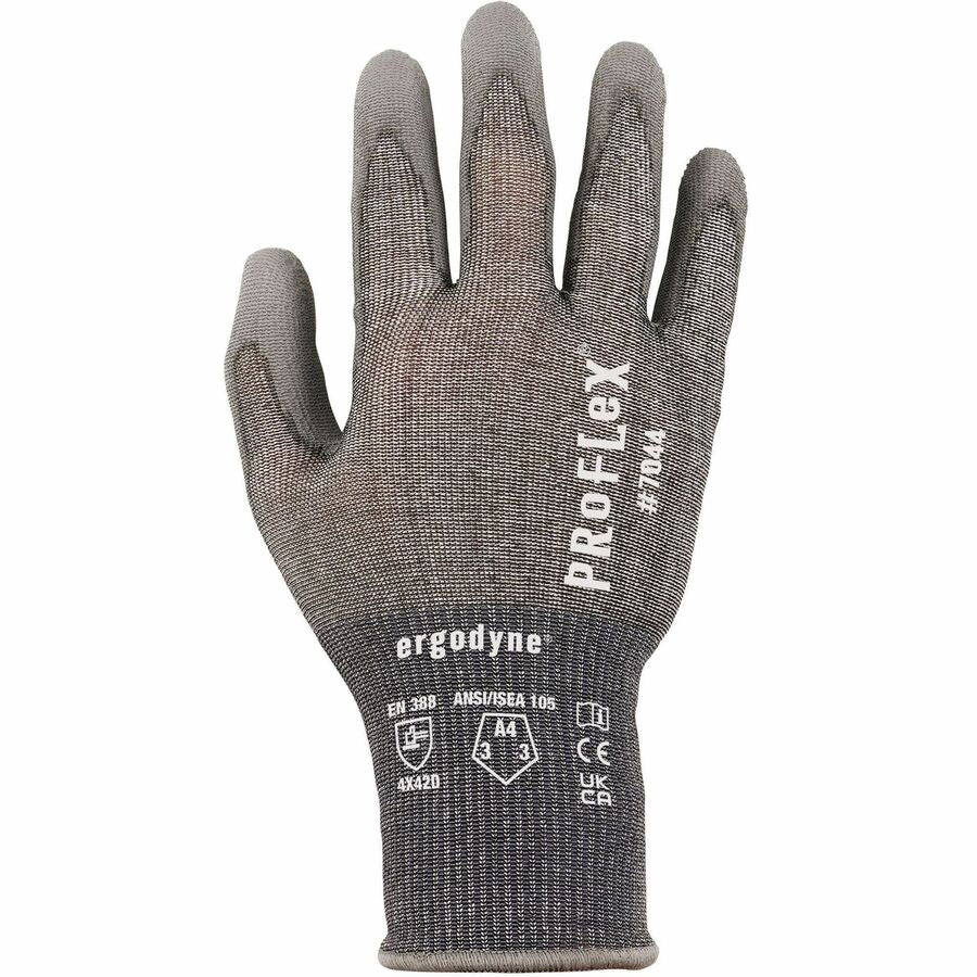 Ergodyne ProFlex 7044 PU-Coated Cut-Resistant Gloves, XXL, Gray, HPPE/Polyester, Polyurethane Palm, Touchscreen Capable, ANSI A4 Cut Level, 18-Gauge, 2 Pairs per Pack