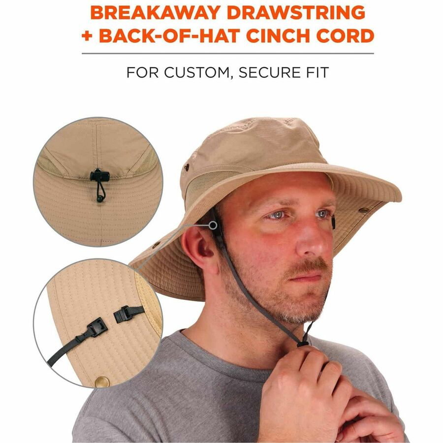 Ergodyne 8936 Lightweight Ranger Hat, Small/Medium, Polyester, Khaki, 1 Each