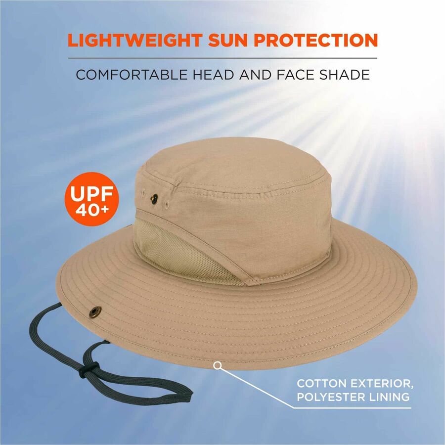 Ergodyne 8936 Lightweight Ranger Hat, Small/Medium, Polyester, Khaki, 1 Each