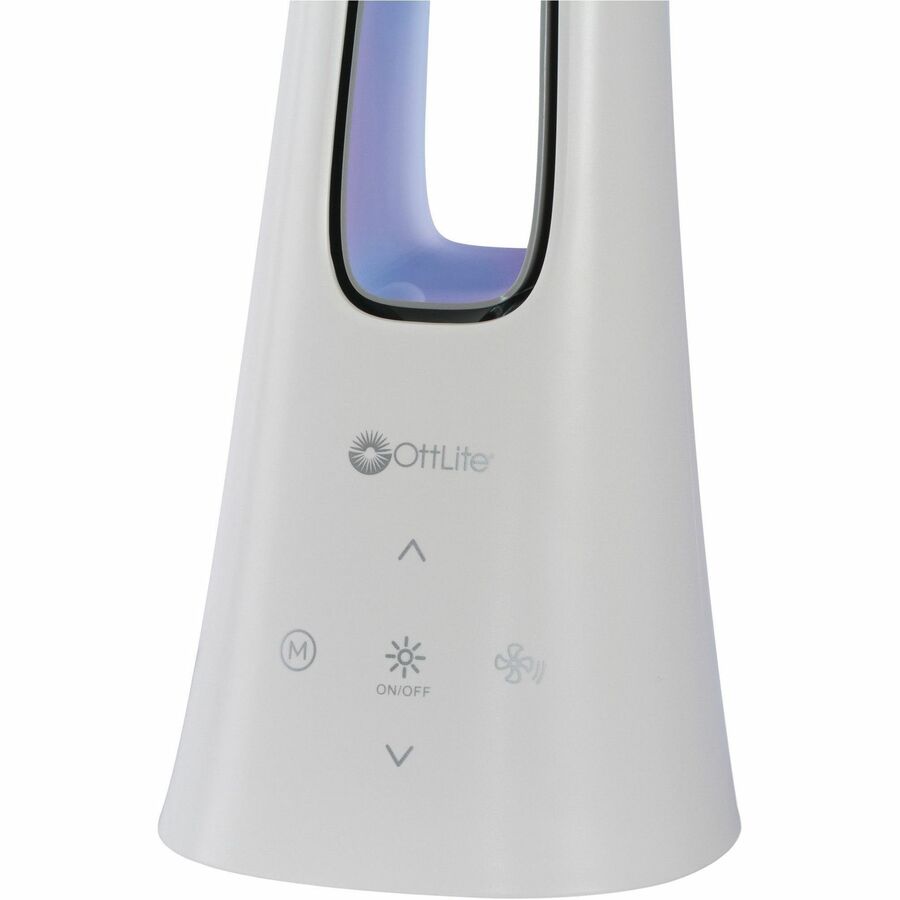 OttLite Cool Breeze LED Fan Lamp, LED Bulb, 3 Color Modes, 5 Brightness Levels, Flexible Neck, Touch Controls, Built-in 3-Speed Fan, 350 Lumens, Desk Mountable, Gray/White, 1 Each