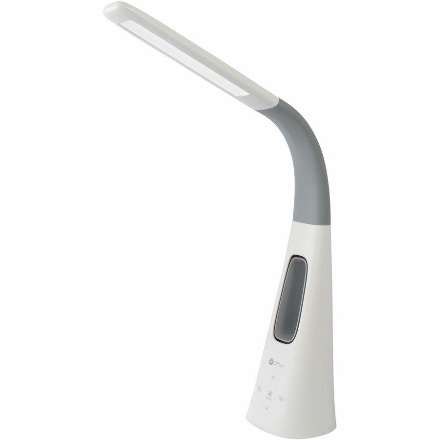 OttLite Cool Breeze LED Fan Lamp, LED Bulb, 3 Color Modes, 5 Brightness Levels, Flexible Neck, Touch Controls, Built-in 3-Speed Fan, 350 Lumens, Desk Mountable, Gray/White, 1 Each