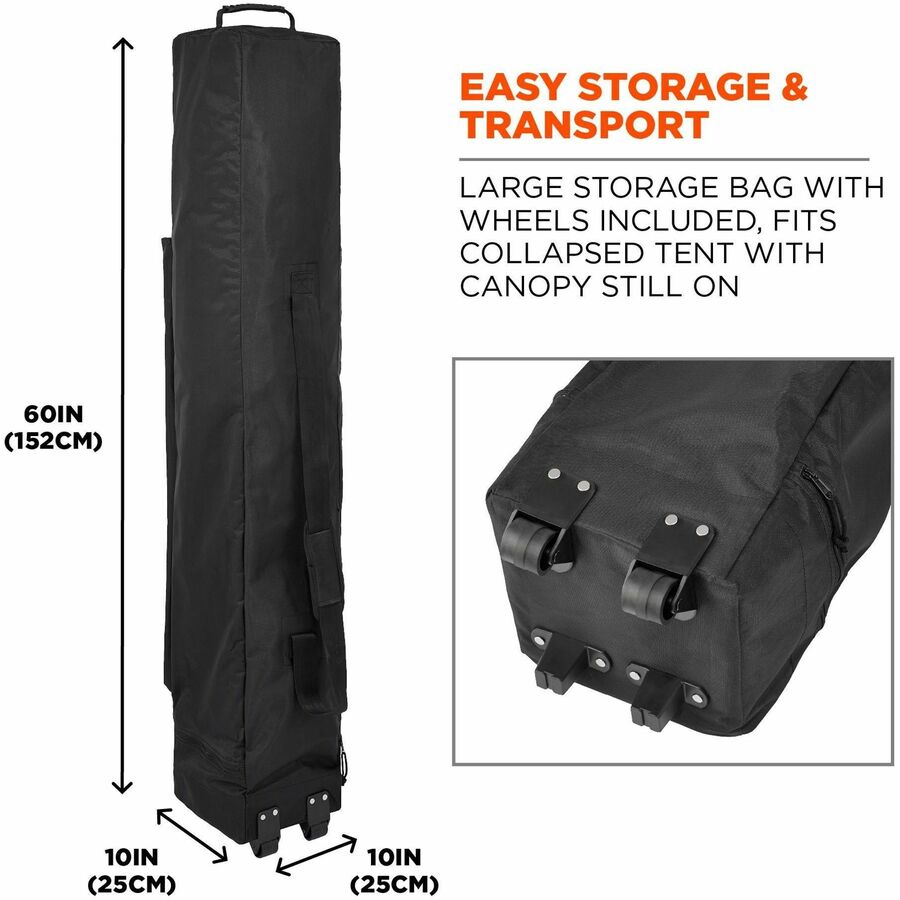 Ergodyne SHAX 6052 Heavy-Duty Pop-Up Canopy Tent Kit, Blue, Steel Frame, 10 ft x 10 ft x 14 ft, Includes 1 Tent, 2 Sidewalls with Mesh Windows, 2 Weight Bags, Storage Bag, 4 Stakes, 4 Ropes, Packaged Quantity: 1 Each
