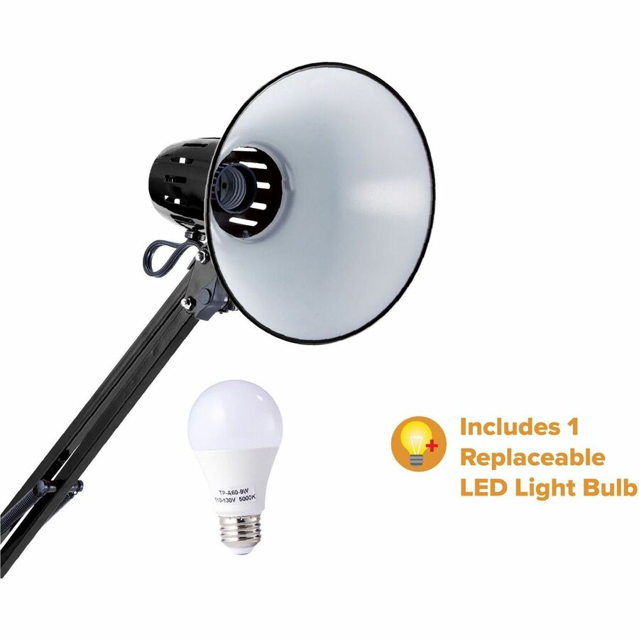 LED Bulb - Swivel Arm, Weighted Base, Glare-free Light, Flicker-free, Adjustable Arm, Durable, Flexible Arm, Eco-friendly - Metal - Desk Mountable, Table Top - Black - for Desk, Table, Office, Home, Architect, Crafting, Reading
