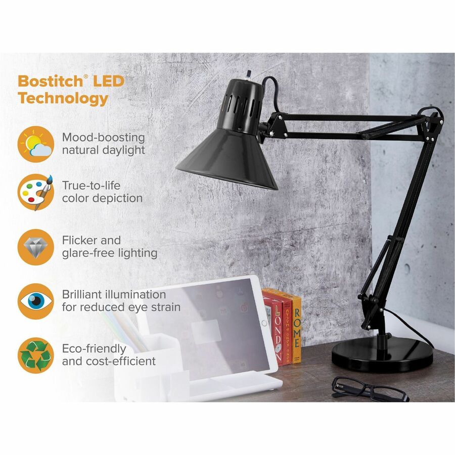 LED Bulb - Swivel Arm, Weighted Base, Glare-free Light, Flicker-free, Adjustable Arm, Durable, Flexible Arm, Eco-friendly - Metal - Desk Mountable, Table Top - Black - for Desk, Table, Office, Home, Architect, Crafting, Reading