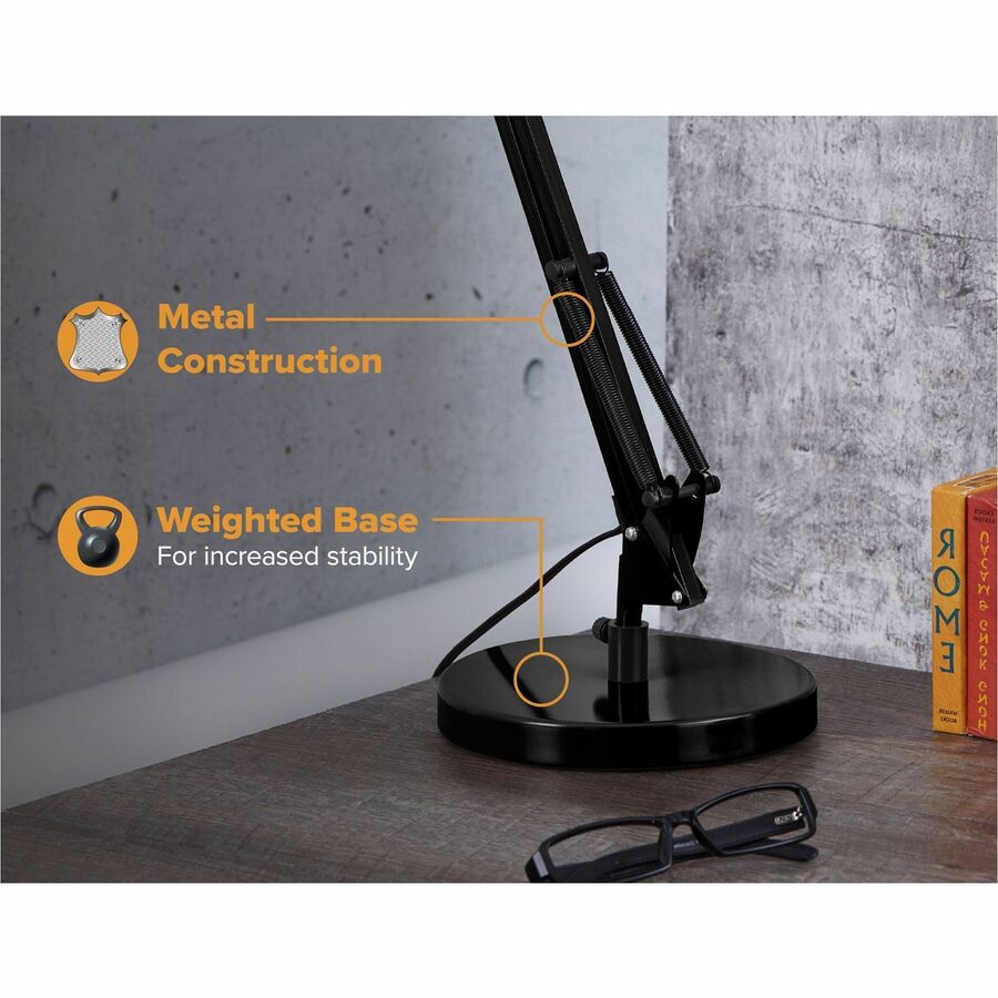 LED Bulb - Swivel Arm, Weighted Base, Glare-free Light, Flicker-free, Adjustable Arm, Durable, Flexible Arm, Eco-friendly - Metal - Desk Mountable, Table Top - Black - for Desk, Table, Office, Home, Architect, Crafting, Reading