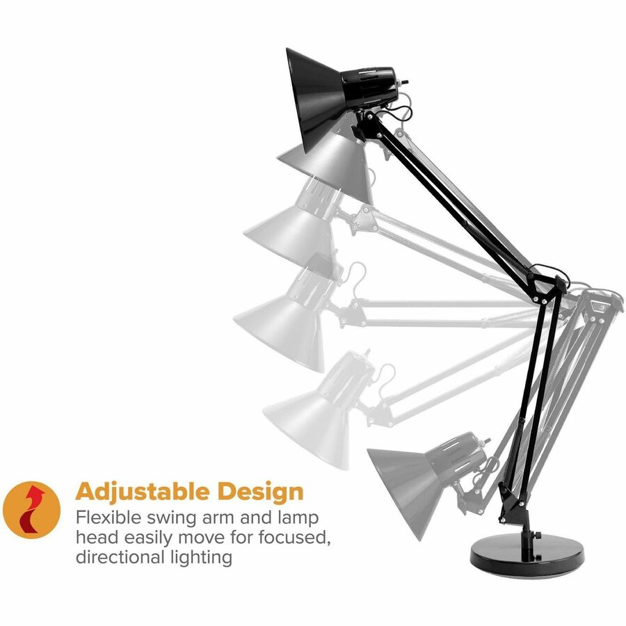 LED Bulb - Swivel Arm, Weighted Base, Glare-free Light, Flicker-free, Adjustable Arm, Durable, Flexible Arm, Eco-friendly - Metal - Desk Mountable, Table Top - Black - for Desk, Table, Office, Home, Architect, Crafting, Reading