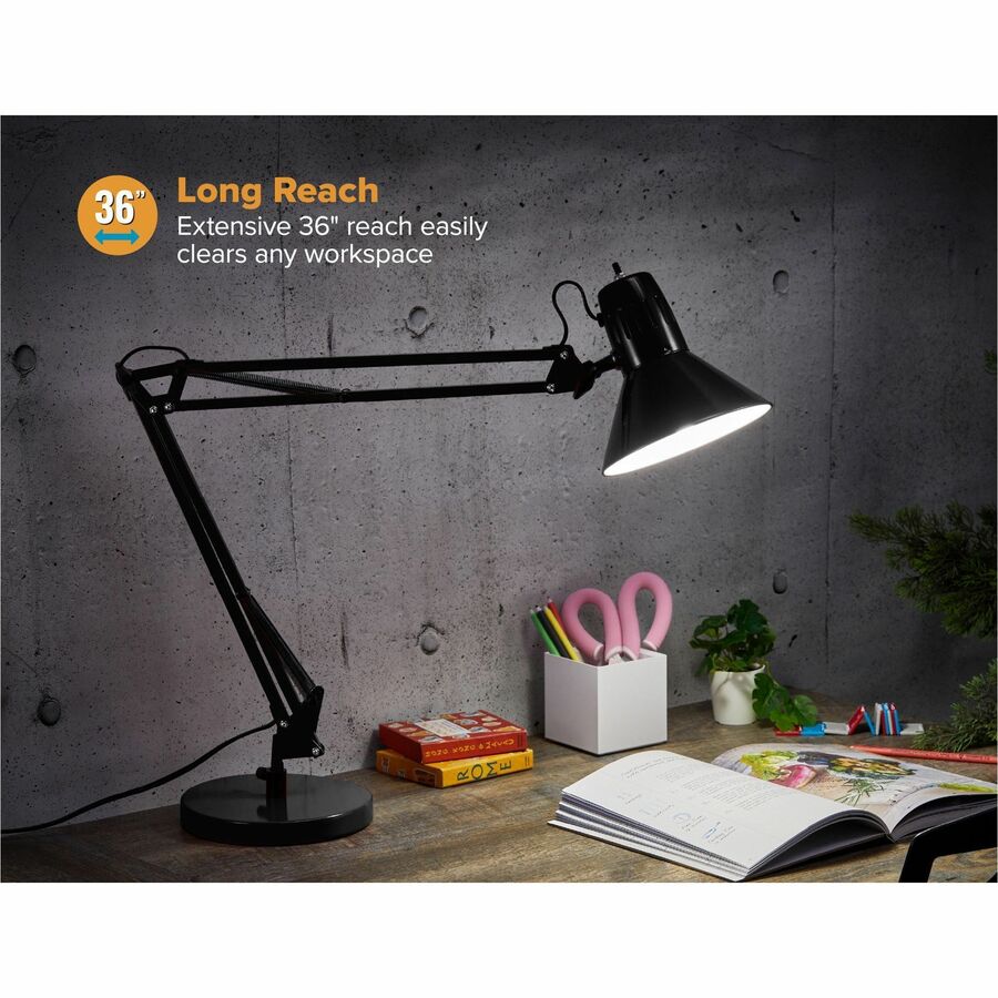 LED Bulb - Swivel Arm, Weighted Base, Glare-free Light, Flicker-free, Adjustable Arm, Durable, Flexible Arm, Eco-friendly - Metal - Desk Mountable, Table Top - Black - for Desk, Table, Office, Home, Architect, Crafting, Reading