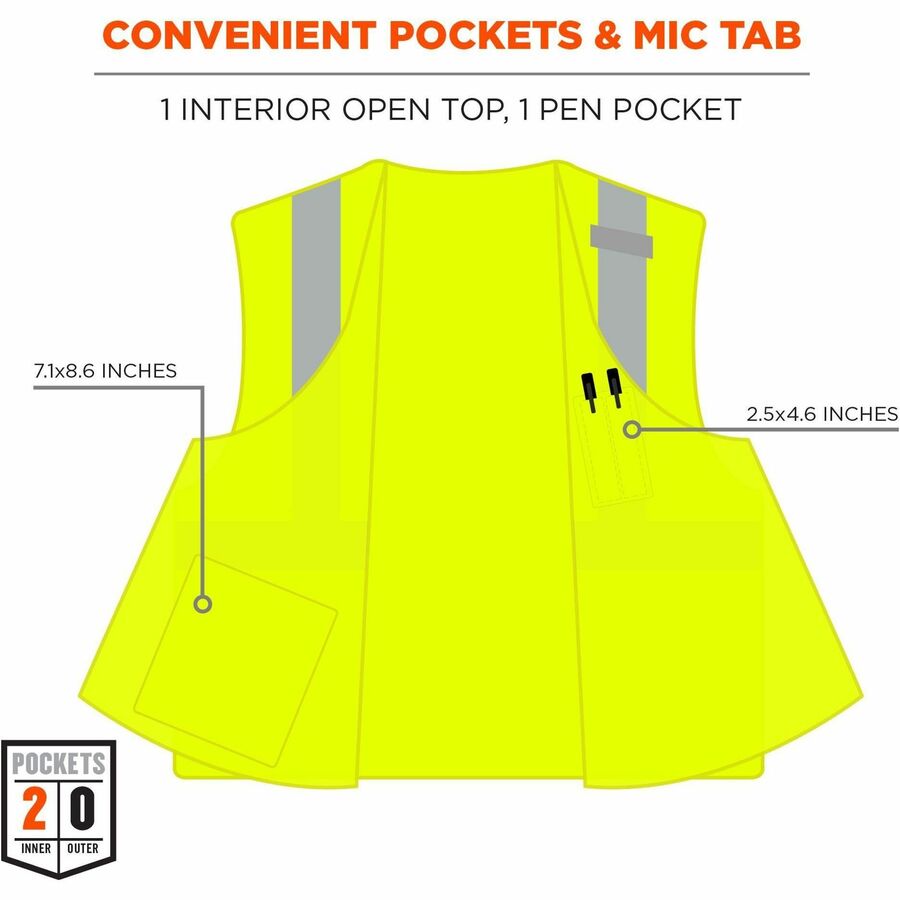Ergodyne GloWear 8263FRHL Hi-Vis Safety Vest, 4XL/5XL, Lime, Mesh/Modacrylic, Flame Resistant, Reflective, 2 Pockets, Hook & Loop Closure, Machine Washable, 1 Each