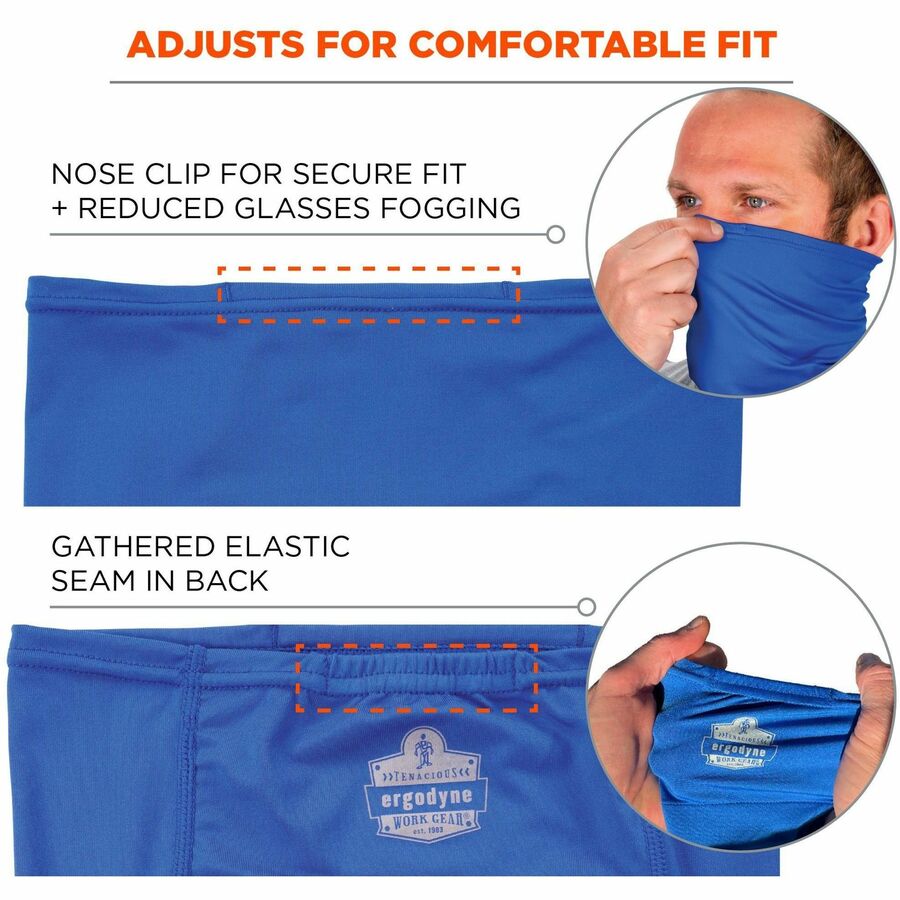 Ergodyne 6482 Cooling Neck Gaiter Bandana with Rechargeable Phase Change Ice Packs, Small/Medium, Blue, 1 Each