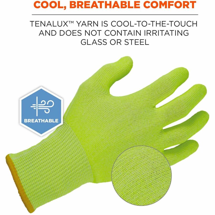 Ergodyne 7040 Cut-Resistant Food-Grade Gloves, Large, Lime, HPPE Fiber, 6.25" Length, ANSI A4, EN388 Level 5, Breathable, Lightweight, High Visibility, 2 Pairs