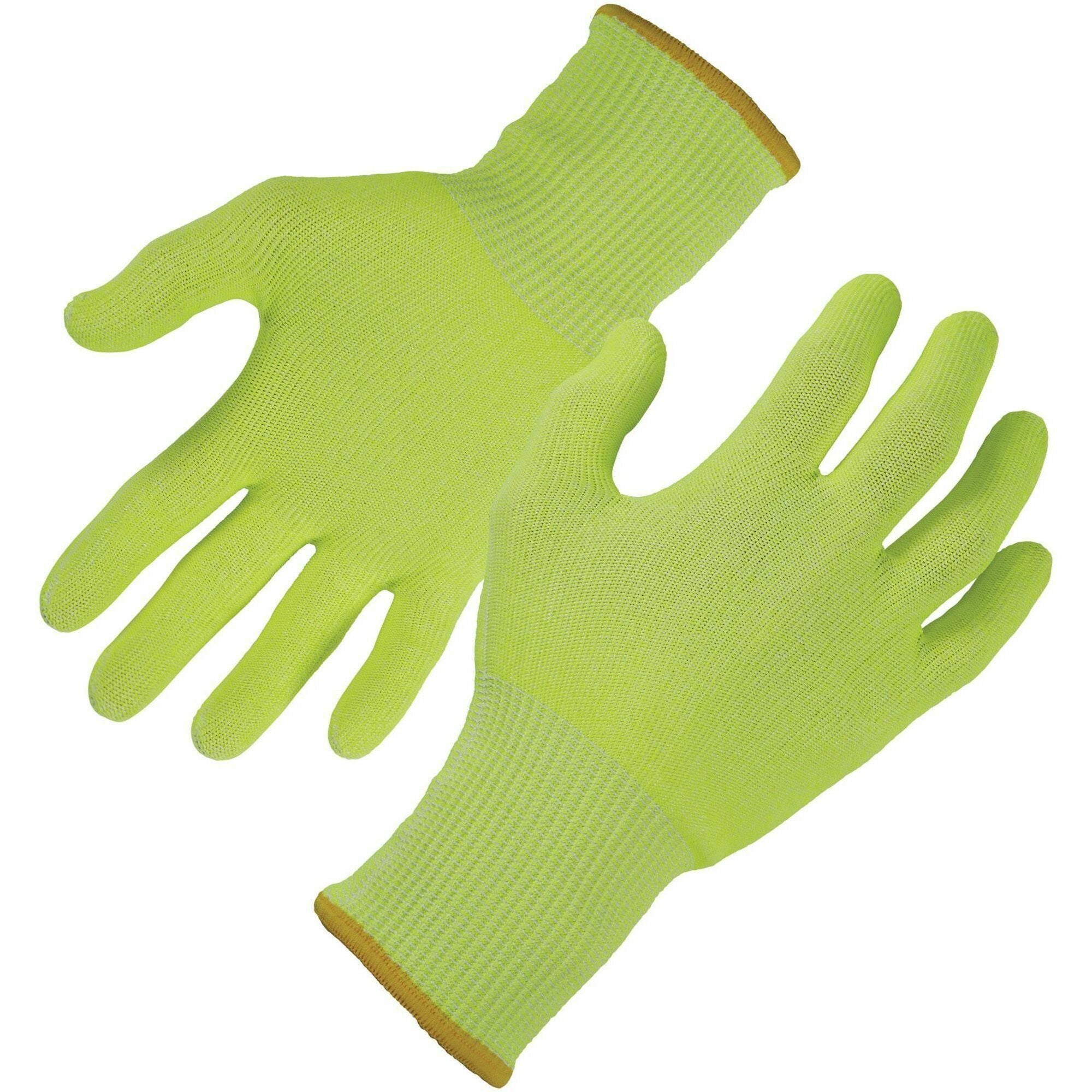 Ergodyne 7040 Cut-Resistant Food-Grade Gloves, Large, Lime, HPPE Fiber, 6.25" Length, ANSI A4, EN388 Level 5, Breathable, Lightweight, High Visibility, 2 Pairs
