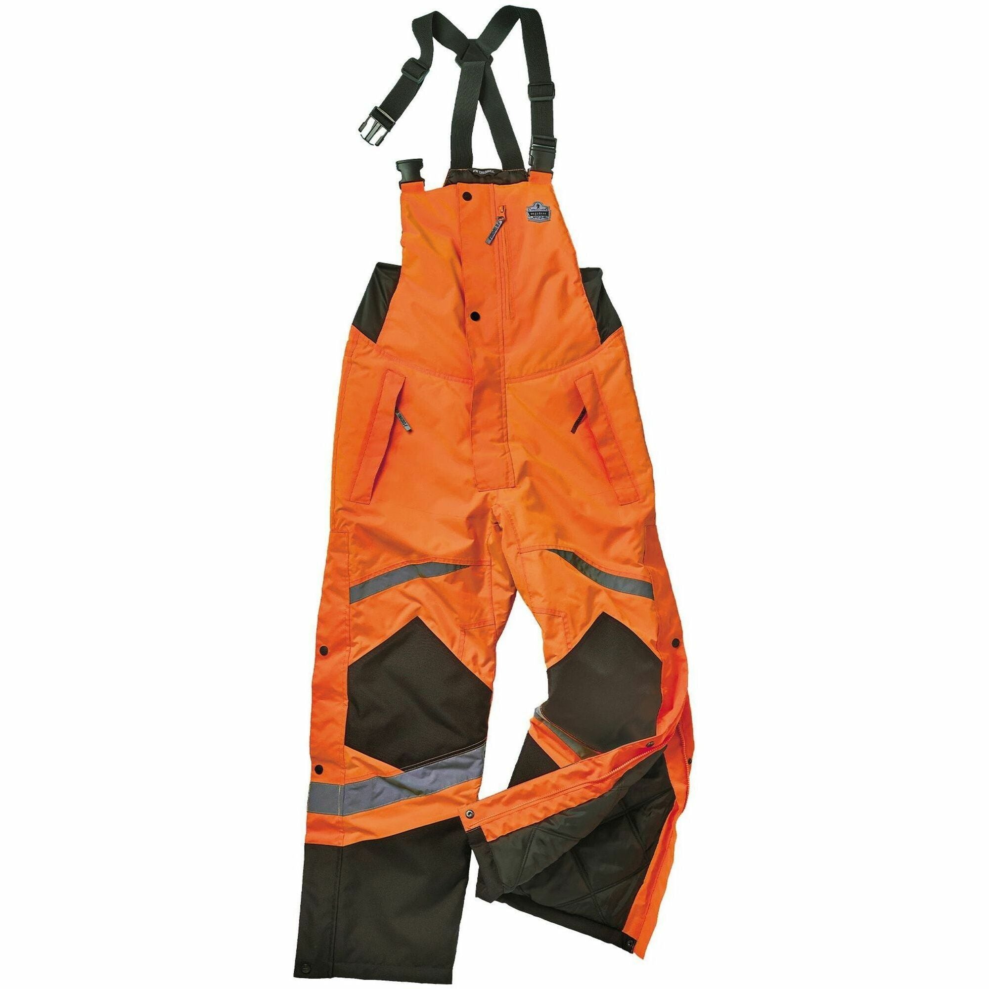 Ergodyne 8928 Hi-Vis Insulated Rain Bibs, XX-Large, Orange/Black, Polyester/300D Oxford Polyester/Polyurethane, 33" Inseam, 48.5" Waist, 3 Pockets, 1 Each