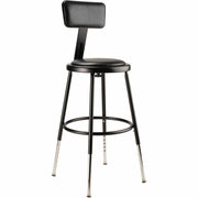 NPS® 19"-27" Height Adjustable Heavy Duty Vinyl Padded Steel Stool with Backrest, Surface Color: Black, Frame Color: Black