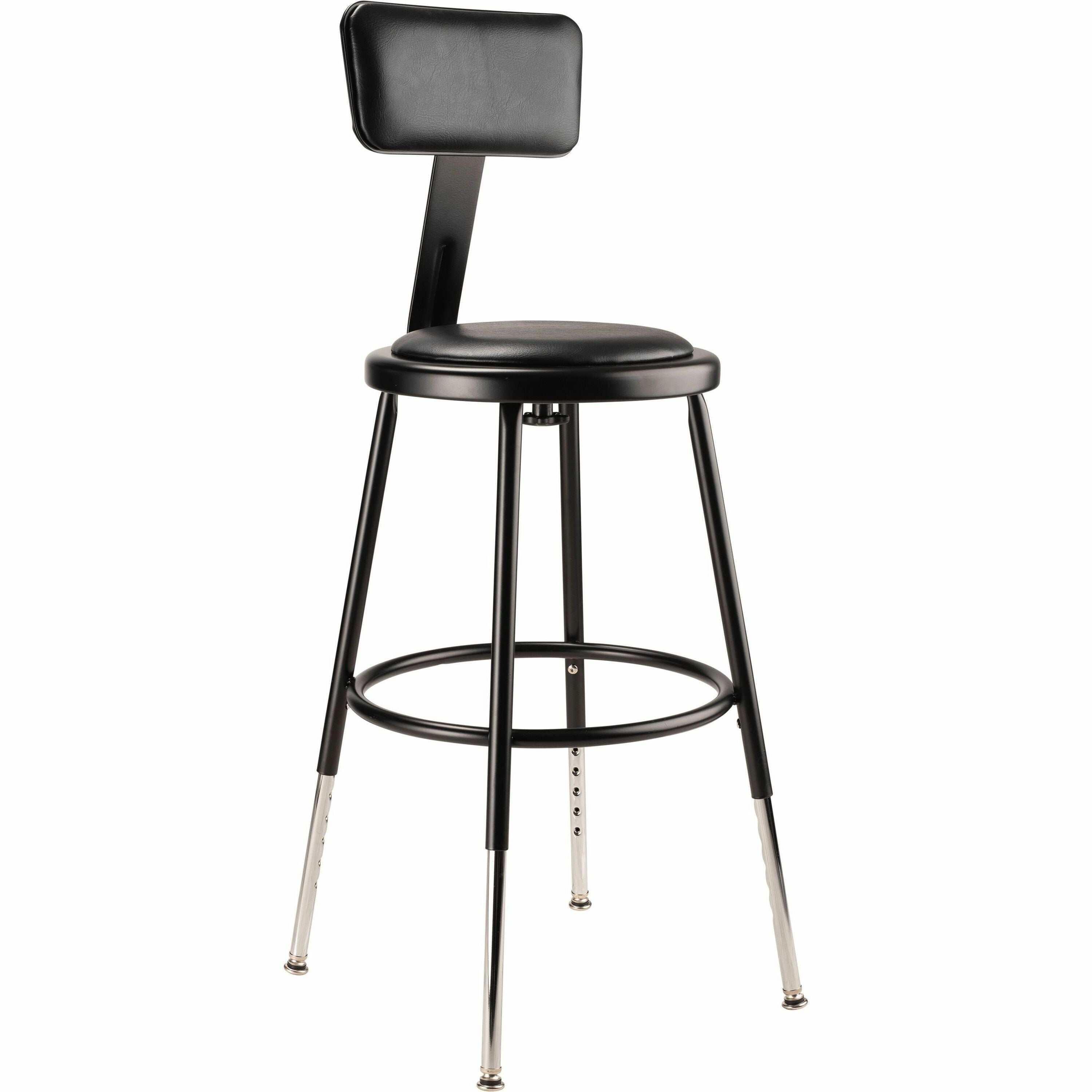 NPS® 19"-27" Height Adjustable Heavy Duty Vinyl Padded Steel Stool with Backrest, Surface Color: Black, Frame Color: Black