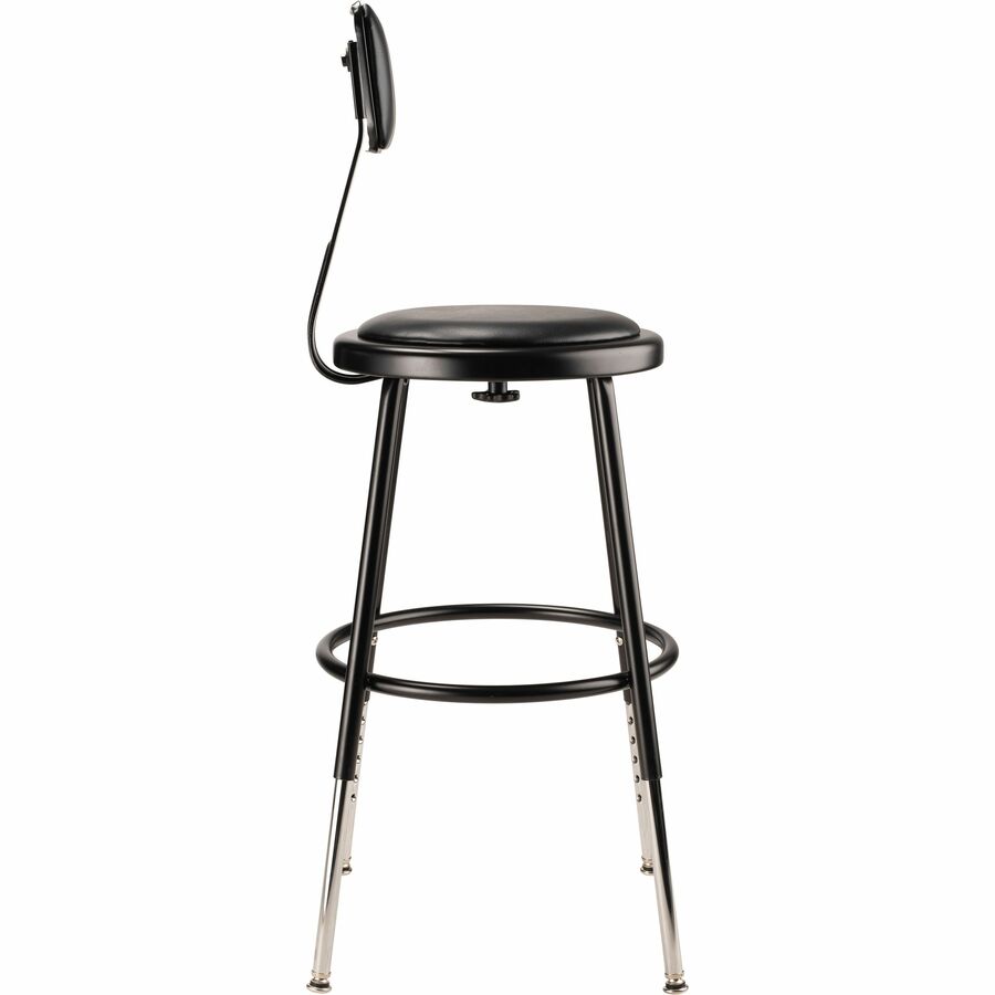 NPS® 19"-27" Height Adjustable Heavy Duty Vinyl Padded Steel Stool with Backrest, Surface Color: Black, Frame Color: Black