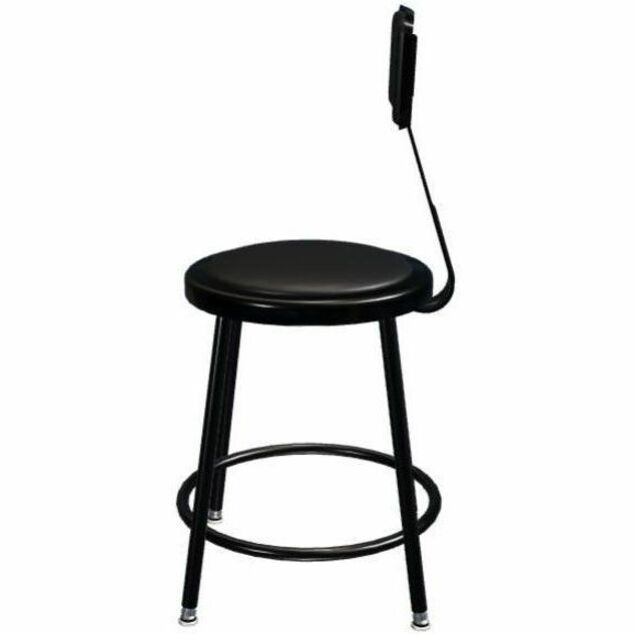 NPS® 19"-27" Height Adjustable Heavy Duty Vinyl Padded Steel Stool with Backrest, Surface Color: Black, Frame Color: Black