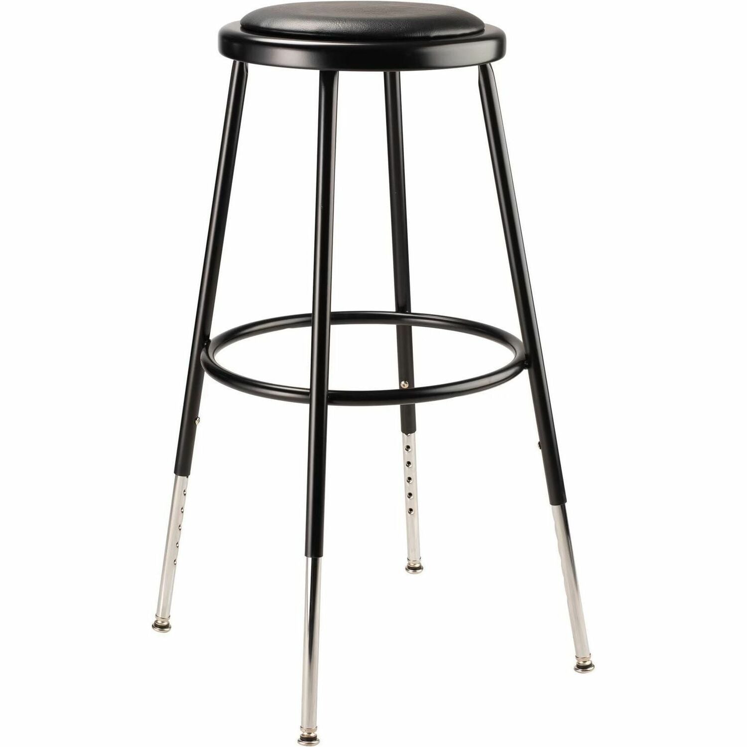 NPS® 25"-33" Height Adjustable Heavy Duty Vinyl Padded Steel Stool, Surface Color: Black, Frame Color: Black
