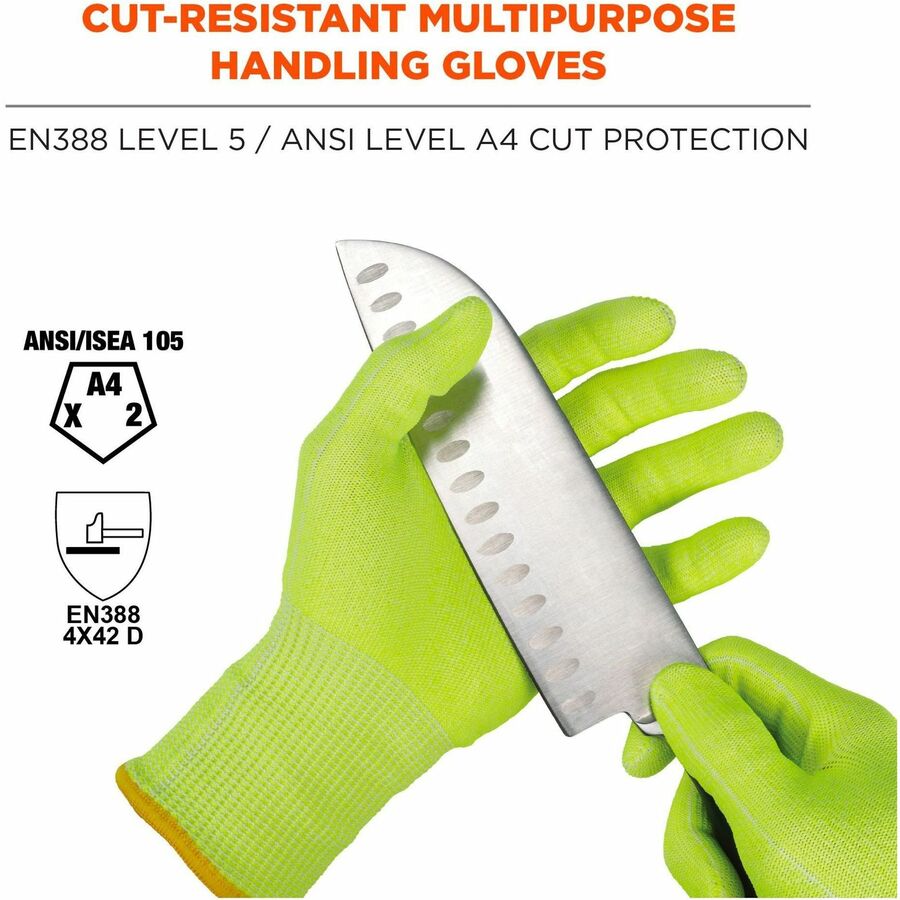 Ergodyne 7040 Cut-Resistant Food-Grade Gloves, X-Large, Lime, 6.50" Length, HPPE Fiber, ANSI A4, EN388 Level 5, Breathable, Lightweight, High Visibility, 2 Pairs