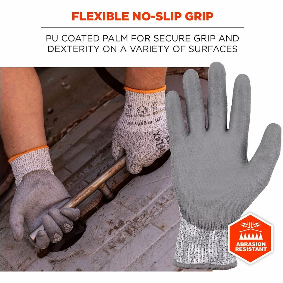 Ergodyne 7030 PU-Coated Cut-Resistant Gloves, X-Large, Gray, Touchscreen Capable, Polyurethane Palm, HPPE/Nylon Spandex, 13-Gauge, 2 Pairs per Pack