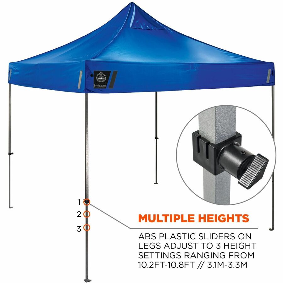 Ergodyne SHAX 6053 Heavy-Duty Pop-Up Tent Kit, Blue, Steel Frame, 10 ft x 10 ft x 14 ft, Includes 1 Tent, 1 Sidewall with Zipper, 3 Sidewalls, Weight Bags, Storage Bag, Polyester Canopy