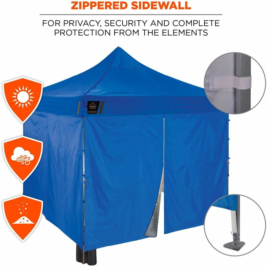 Ergodyne SHAX 6053 Heavy-Duty Pop-Up Tent Kit, Blue, Steel Frame, 10 ft x 10 ft x 14 ft, Includes 1 Tent, 1 Sidewall with Zipper, 3 Sidewalls, Weight Bags, Storage Bag, Polyester Canopy
