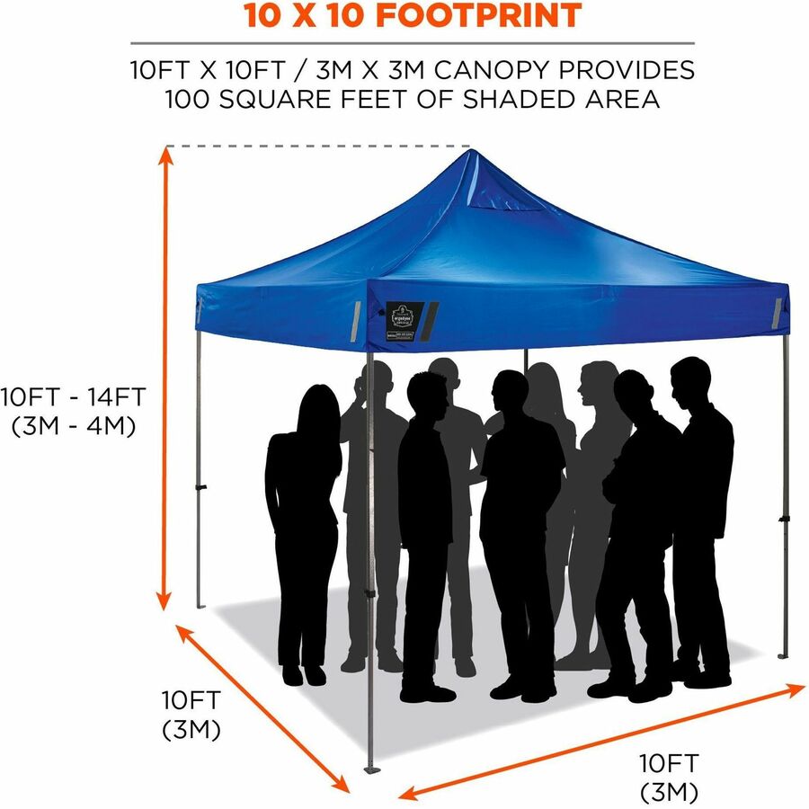 Ergodyne SHAX 6053 Heavy-Duty Pop-Up Tent Kit, Blue, Steel Frame, 10 ft x 10 ft x 14 ft, Includes 1 Tent, 1 Sidewall with Zipper, 3 Sidewalls, Weight Bags, Storage Bag, Polyester Canopy
