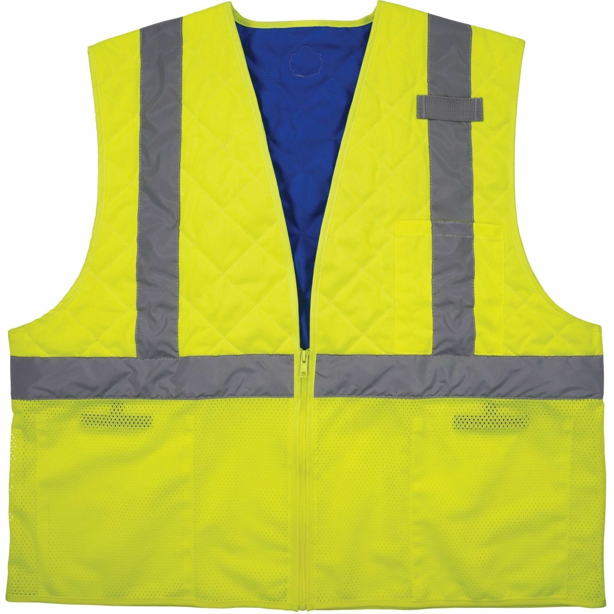 Ergodyne Chill-Its 6668 Hi-Vis Safety Cooling Vest, Medium, Lime, Zipper Closure, 2 Pockets, Polyester/Nylon, Lightweight, Breathable, Reflective Strap, Water Repellent, 1 Each