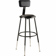 NPS® 25"-33" Height Adjustable Heavy Duty Vinyl Padded Steel Stool with Backrest, Surface Color: Black, Frame Color: Black