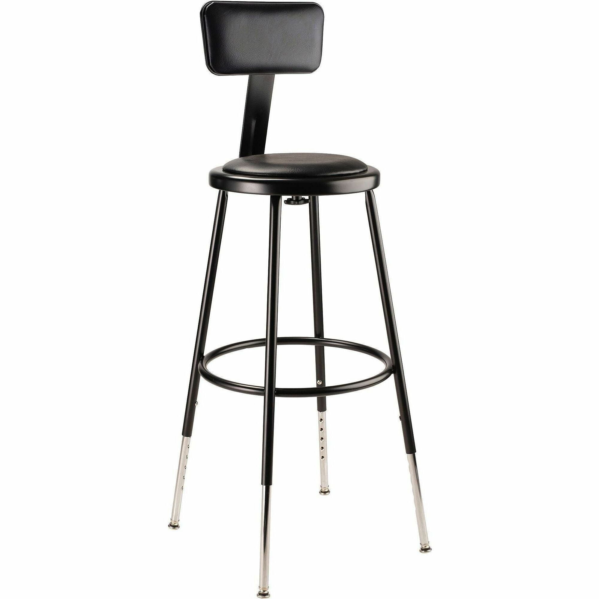 NPS® 25"-33" Height Adjustable Heavy Duty Vinyl Padded Steel Stool with Backrest, Surface Color: Black, Frame Color: Black