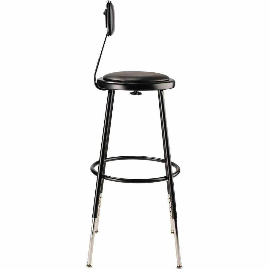 NPS® 25"-33" Height Adjustable Heavy Duty Vinyl Padded Steel Stool with Backrest, Surface Color: Black, Frame Color: Black