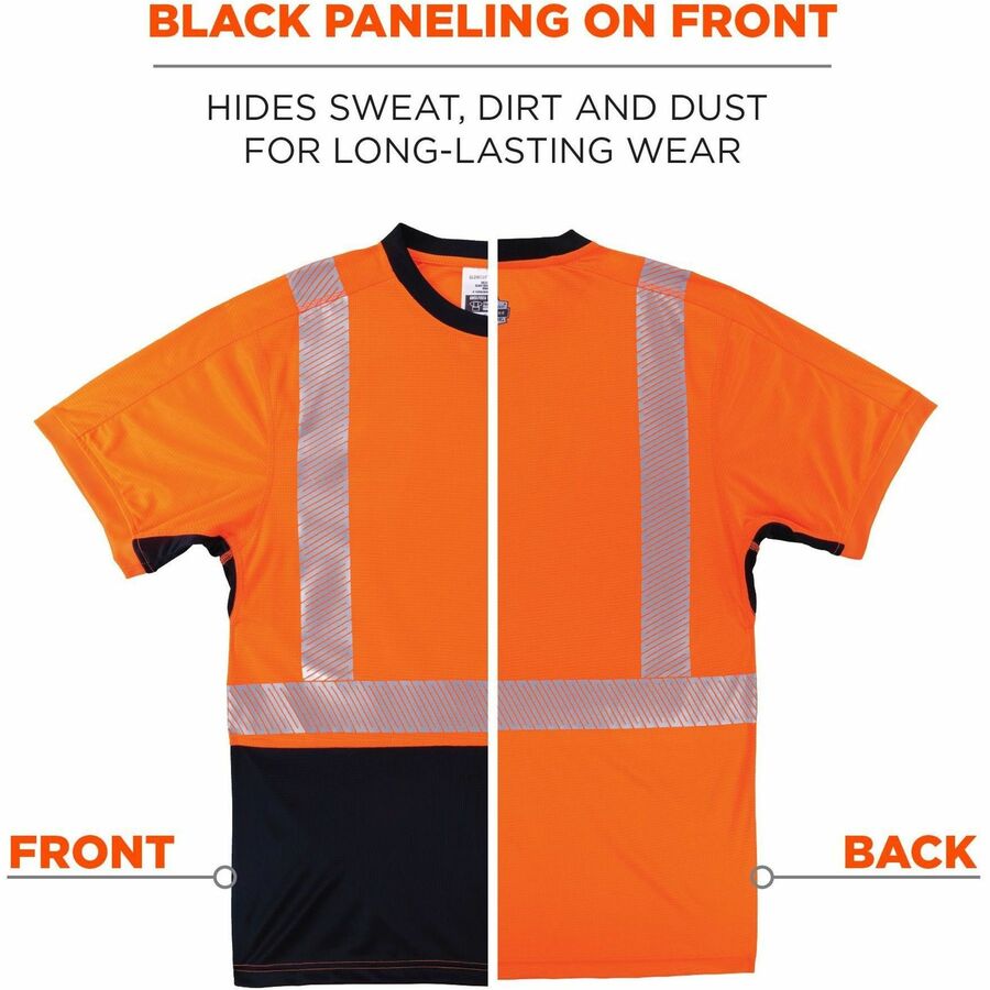Ergodyne 8283BK Lightweight Hi-Vis T-Shirt, Medium, Black/Orange, 100% Polyester, 1 Each