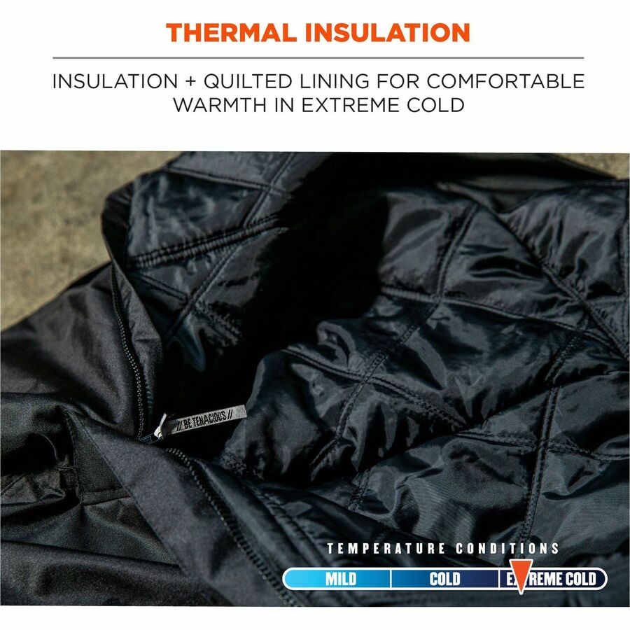 Ergodyne 6472 Insulated Bib Overalls, 3XL, Black, 300D Oxford Polyester, Polyester, 1 Each